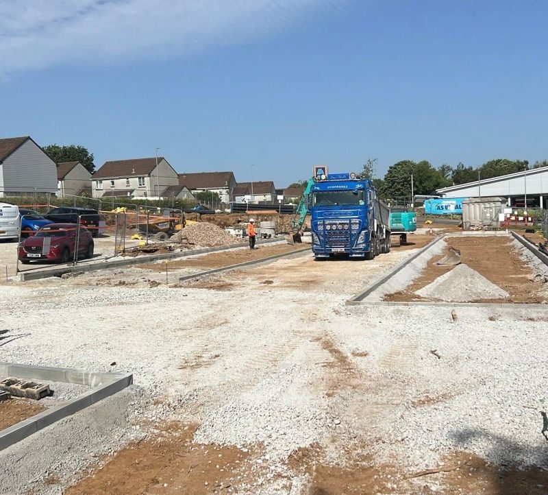 Kerb lines and sub-base on the new car park at ALDI Liskeard