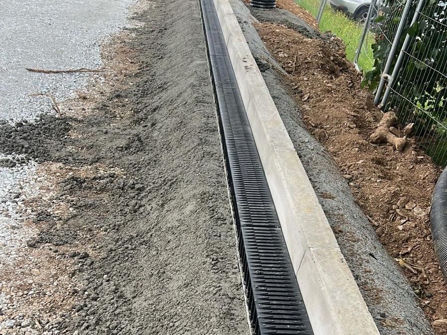 Channel drain and kerb being laid at ALDI Liskeard